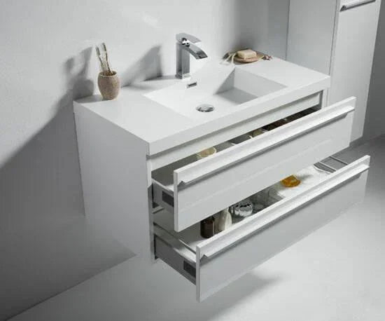 42" White Wall Mount Bathroom Vanity with White Polymarble Countertop Sofia - Golden Elite Deco