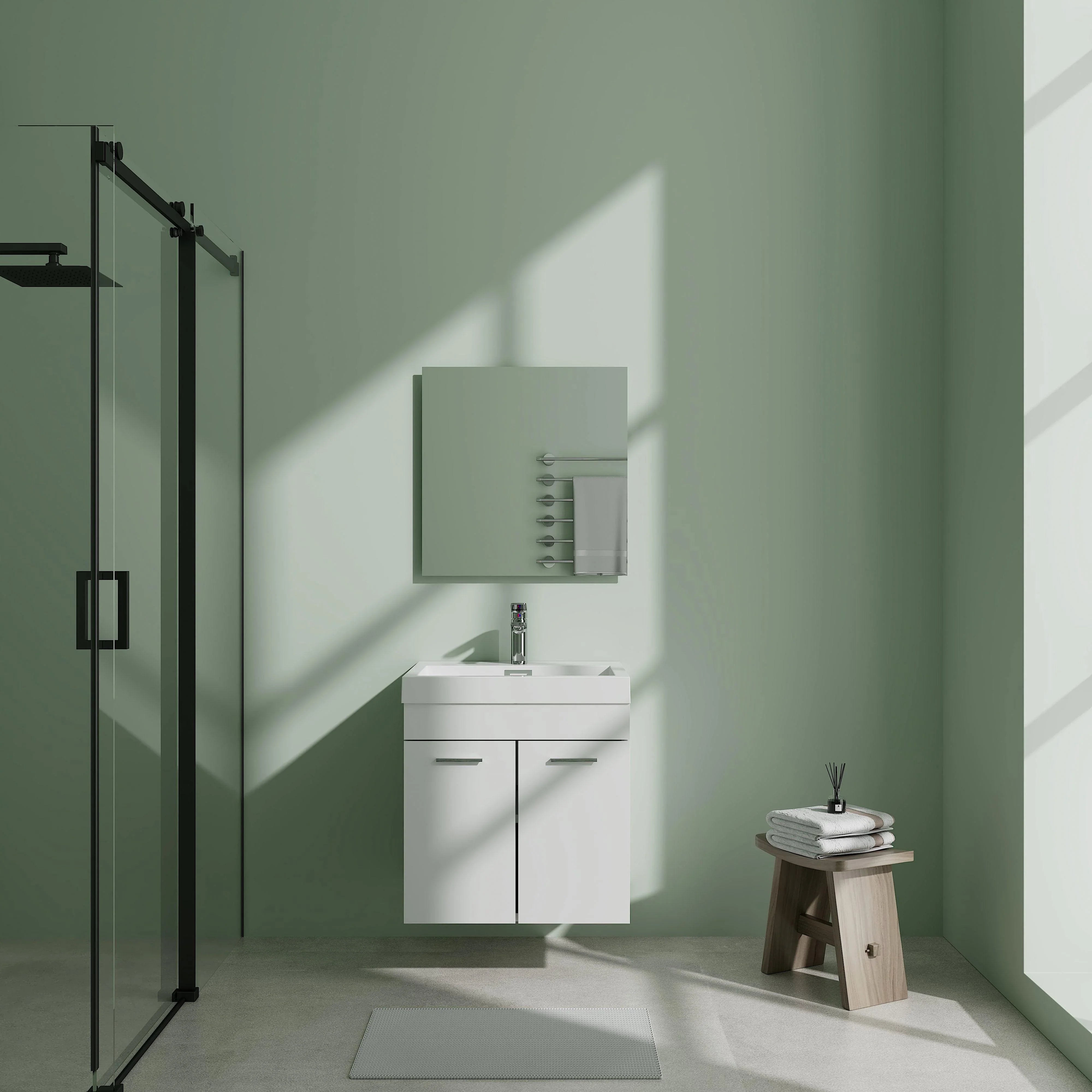 20" White Wall Mount Single Sink Bathroom Vanity with White Countertop - Golden Elite Deco