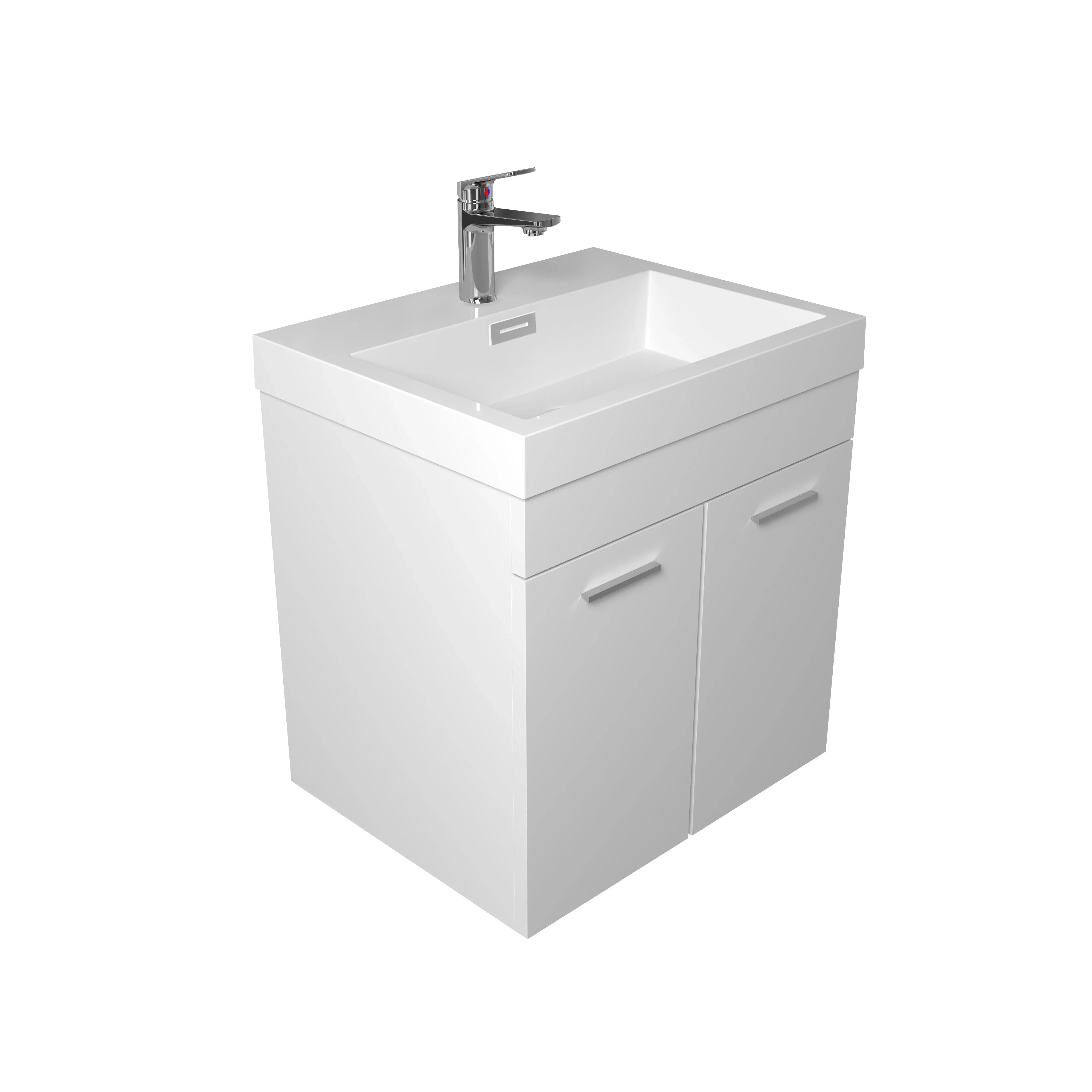 20" White Wall Mount Single Sink Bathroom Vanity with White Countertop - Golden Elite Deco