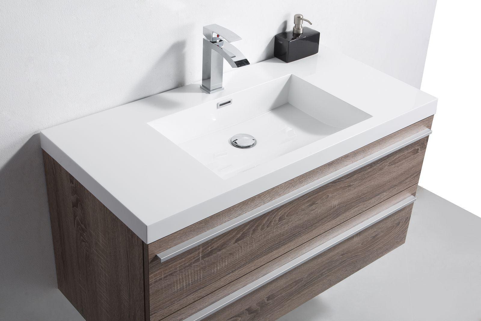 42" Soft Oak Wall Mount Bathroom Vanity with White Polymarble Countertop Sofia - Golden Elite Deco