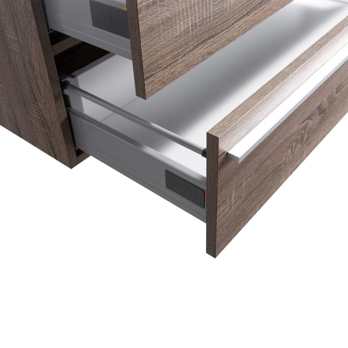 36" Soft Oak Wall Mount Bathroom Vanity with White Polymarble Countertop Sofia - Golden Elite Deco