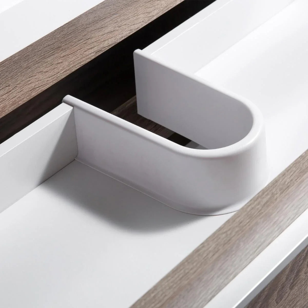 36" Soft Oak Wall Mount Bathroom Vanity with White Polymarble Countertop Sofia - Golden Elite Deco