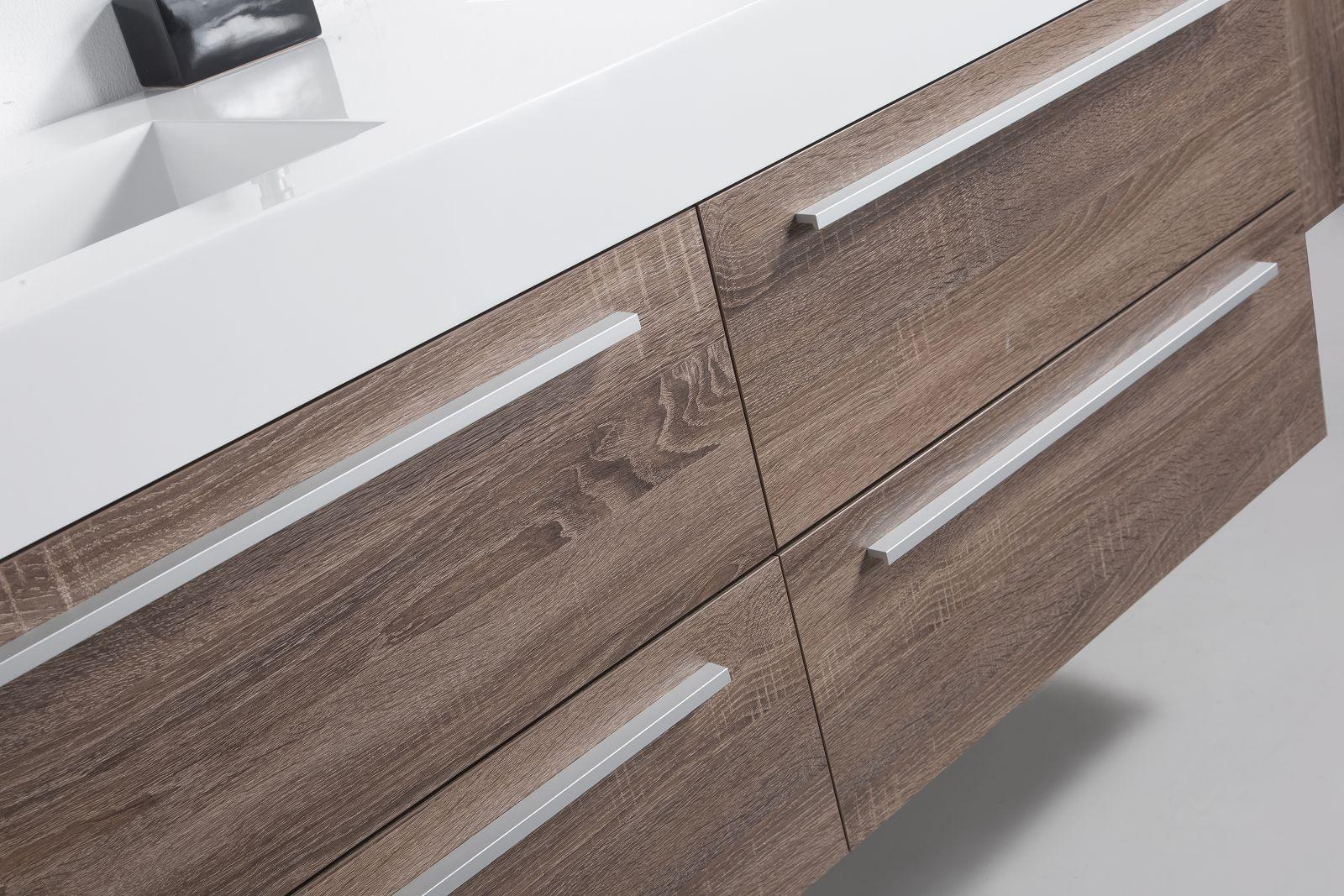 60" Soft Oak Wall Mount Double Sink Bathroom Vanity with White Polymarble Countertop Sofia - Golden Elite Deco