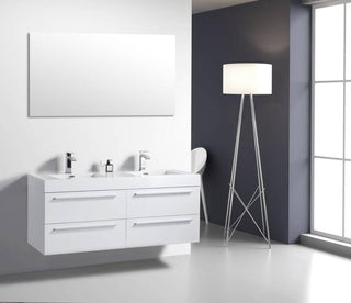 60" White Wall Mount Bathroom Vanity with White Polymarble Countertop Sofia - Golden Elite Deco