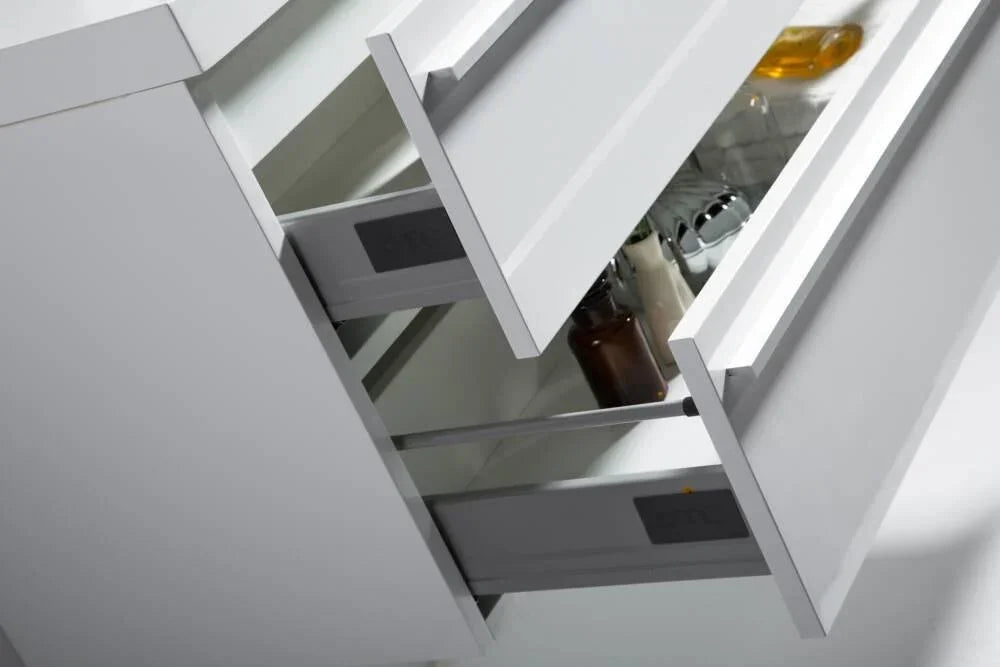 36" White Wall Mount Bathroom Vanity with White Polymarble Countertop Sofia - Golden Elite Deco