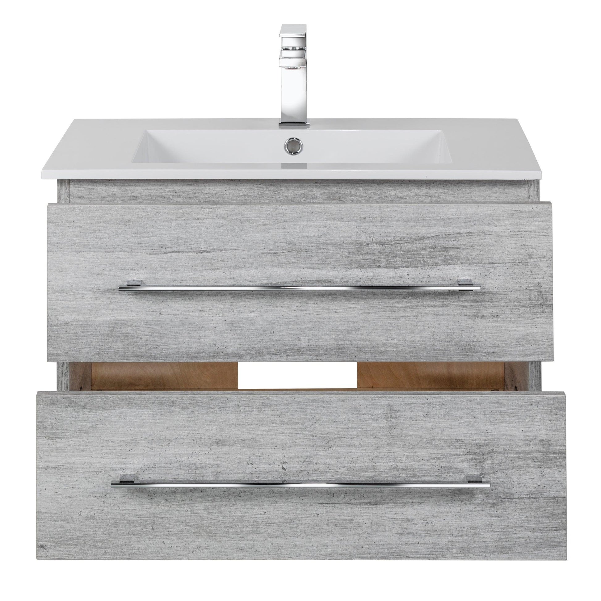 30" Soho Grey Wall Mount Single Sink Bathroom Vanity with White Acrylic Countertop : Kato - Golden Elite Deco