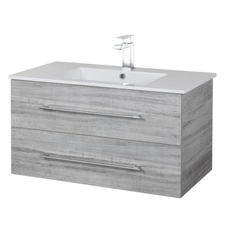 36" Soho Grey Wall Mount Single Sink Bathroom Vanity with White Acrylic Countertop : Kato - Golden Elite Deco