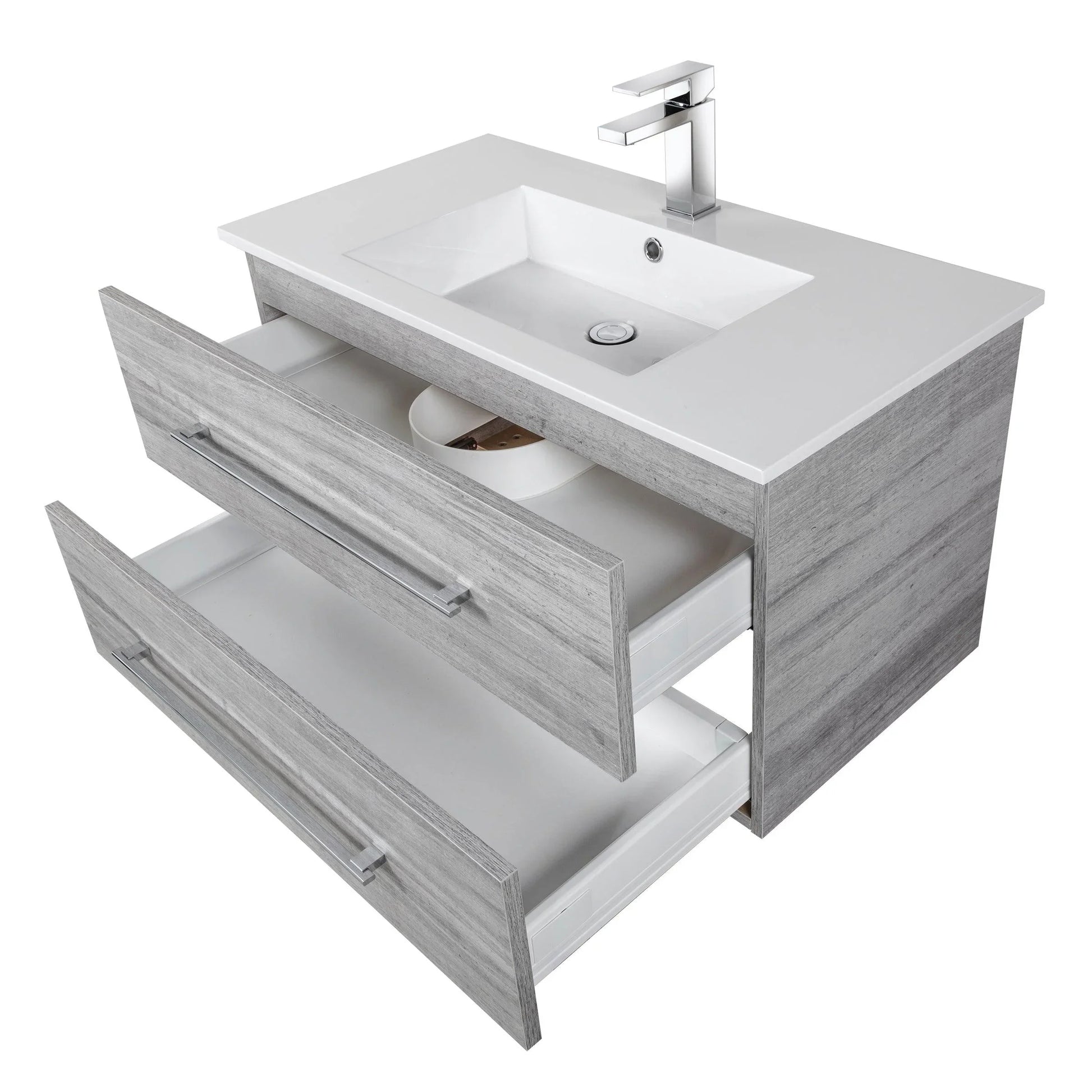 36" Soho Grey Wall Mount Single Sink Bathroom Vanity with White Acrylic Countertop : Kato - Golden Elite Deco