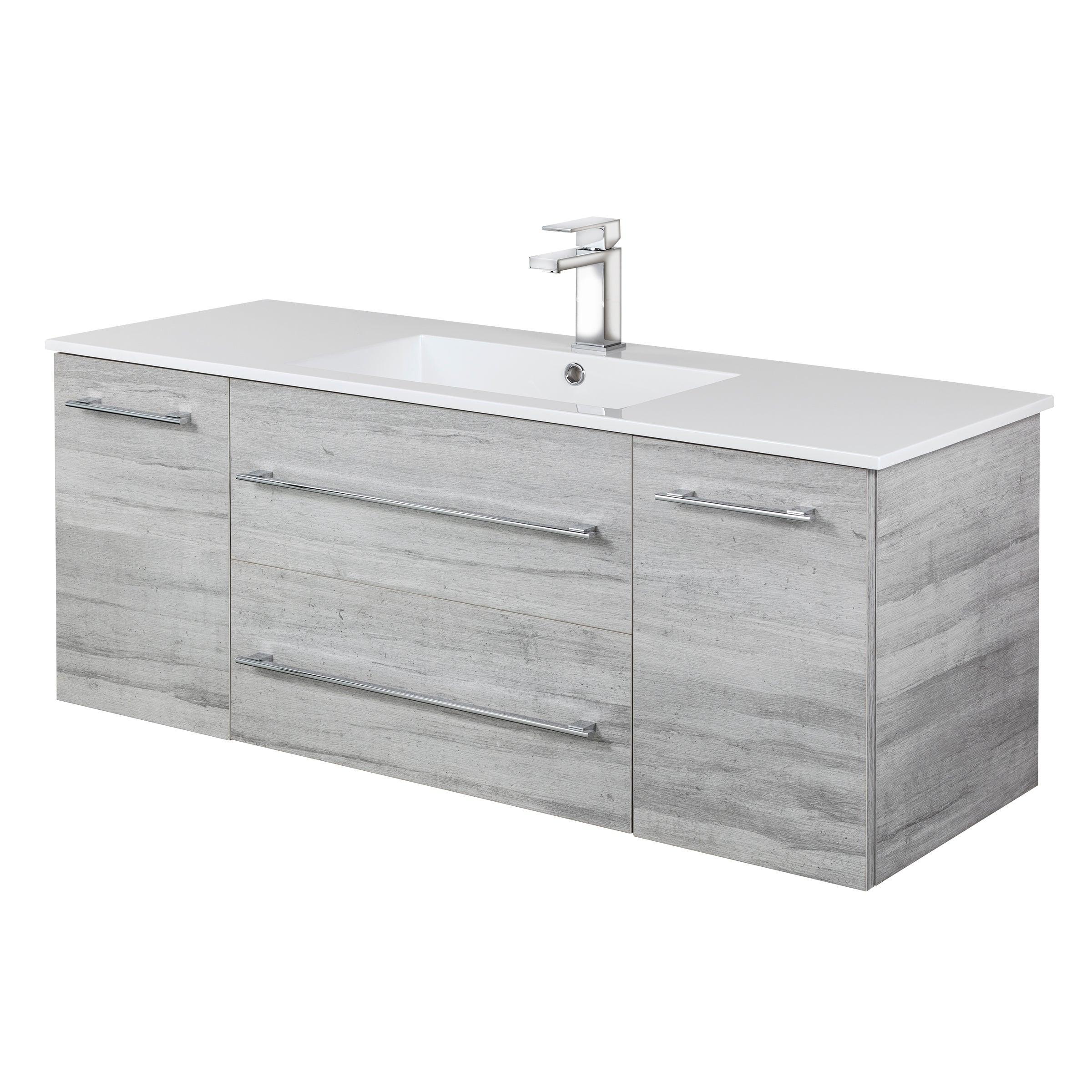 48" Grey Wall Mount Single Sink Bathroom Vanity with White Acrylic Countertop : Kato Collection - Golden Elite Deco