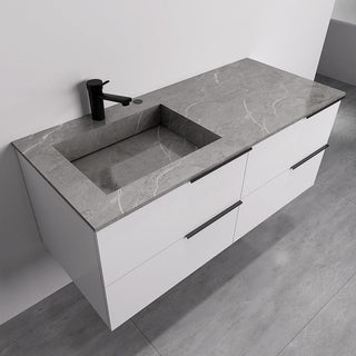 48" Glossy White Wall Mount Bathroom Vanity w/ Grey Sintered Stone Countertop Sonoma - Golden Elite Deco