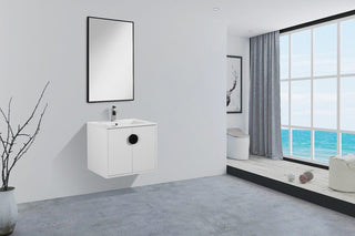 24" White Wall Mount Single Sink Bathroom Vanity with White Ceramic Countertop Sudbury - Golden Elite Deco