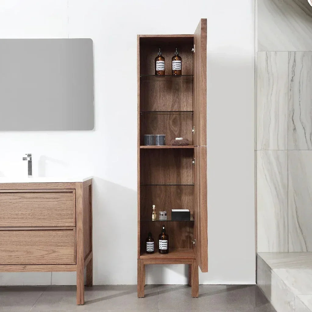 Armoire à linge de salle de bain sur pied - Noyer naturel - Réversible