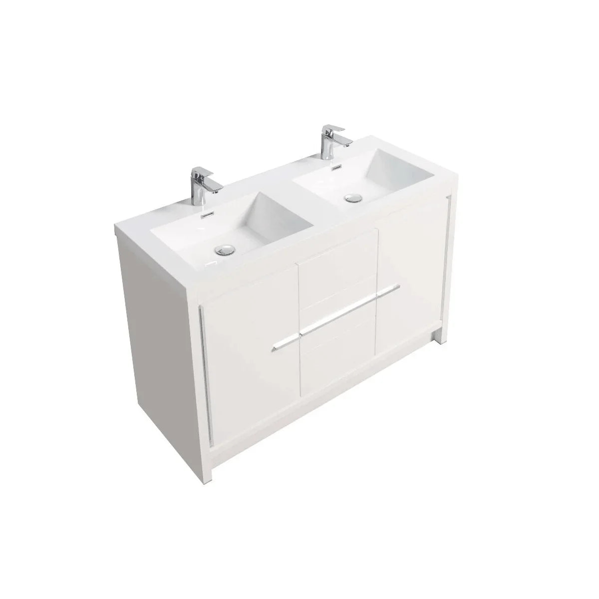 48" Glossy White Freestanding Double Sink Bathroom Vanity with White Polymarble Countertop - Golden Elite Deco