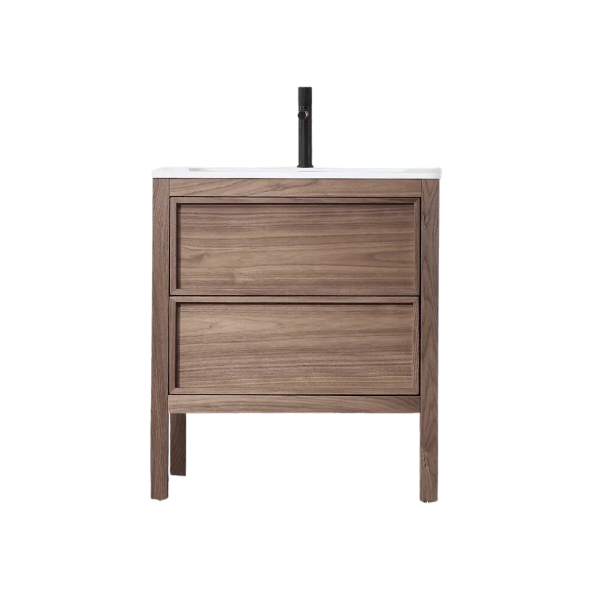 30" Natural Walnut Freestanding Bathroom Vanity with White Solid surface Countertop Vista - Golden Elite Deco