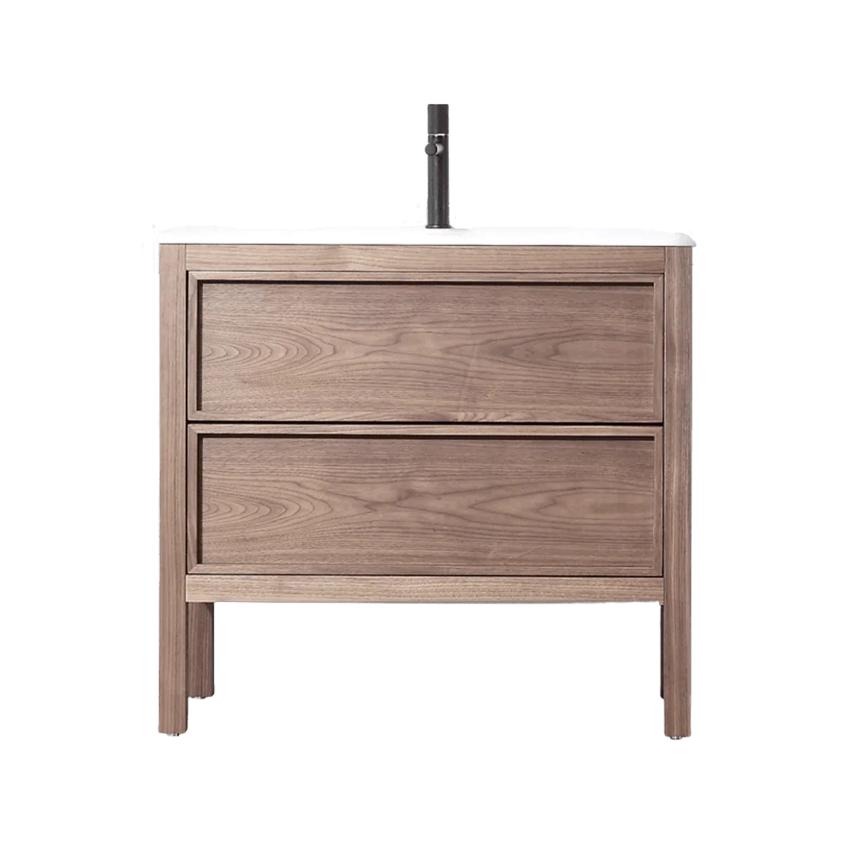 42" Natural Walnut Freestanding Bathroom Vanity with White Solid Surface Countertop Vista - Golden Elite Deco