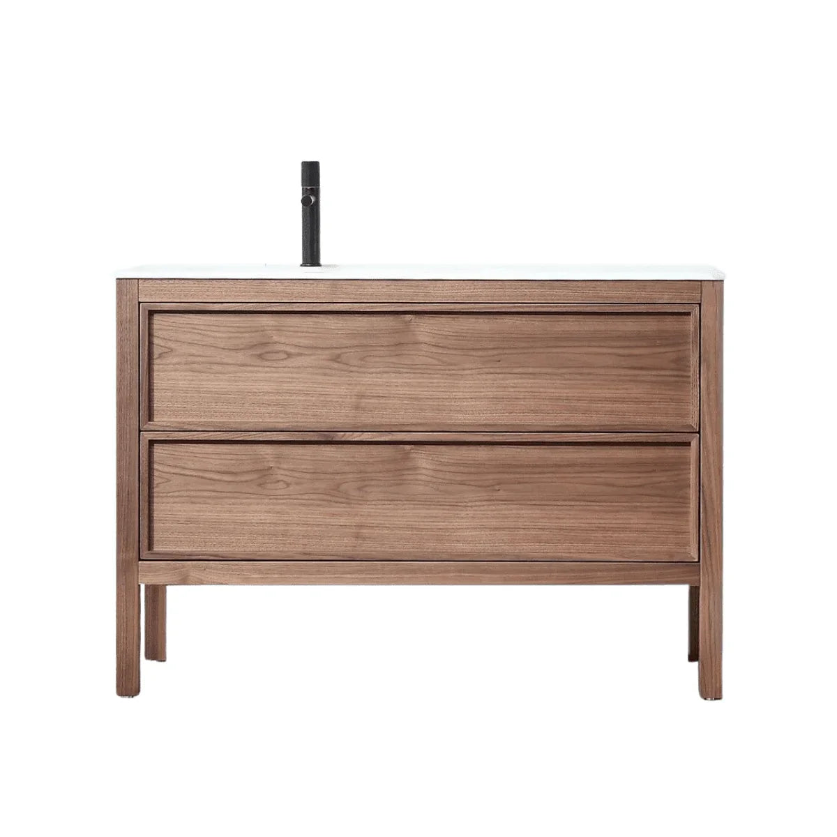 48" Natural Walnut Freestanding Single Sink Bathroom Vanity with White Solid surface Countertop Vista - Golden Elite Deco