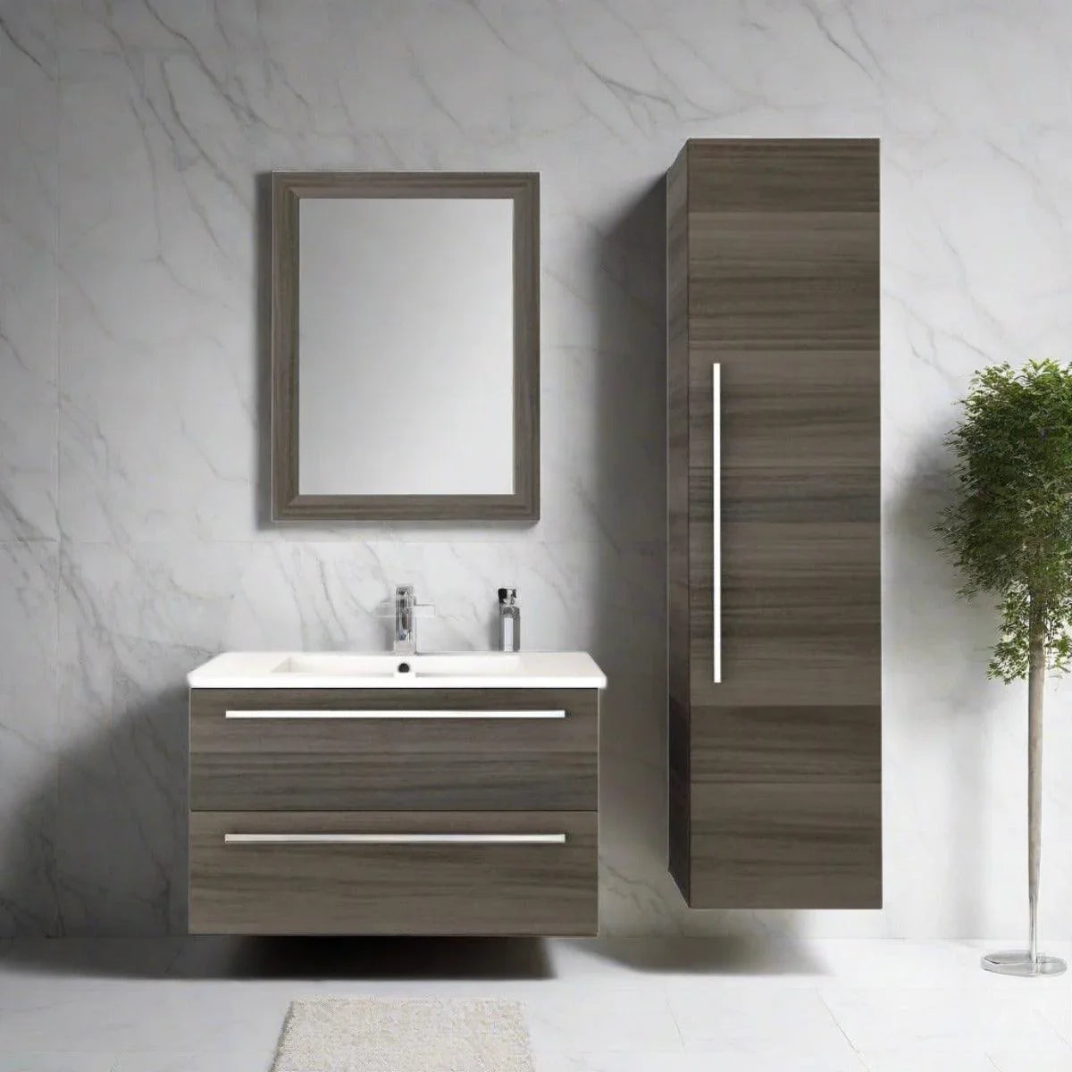 30" Zambukka Wall Mount Single Sink Bathroom Vanity with White Acrylic Countertop : Silhouette - Golden Elite Deco